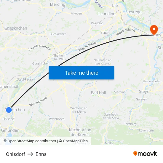 Ohlsdorf to Enns map