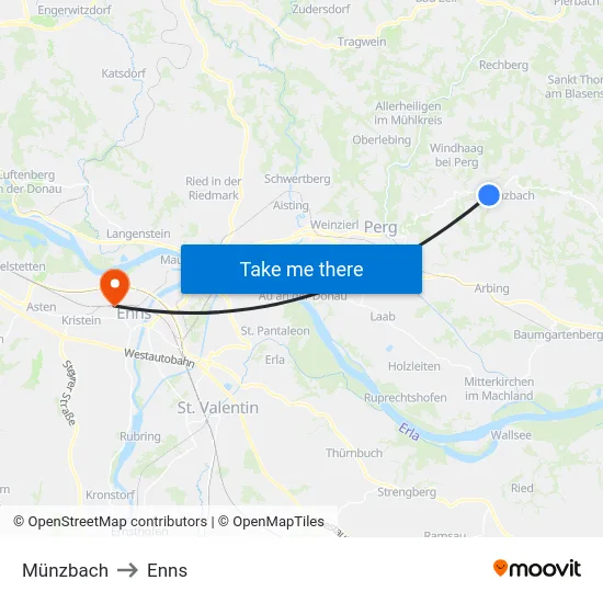 Münzbach to Enns map
