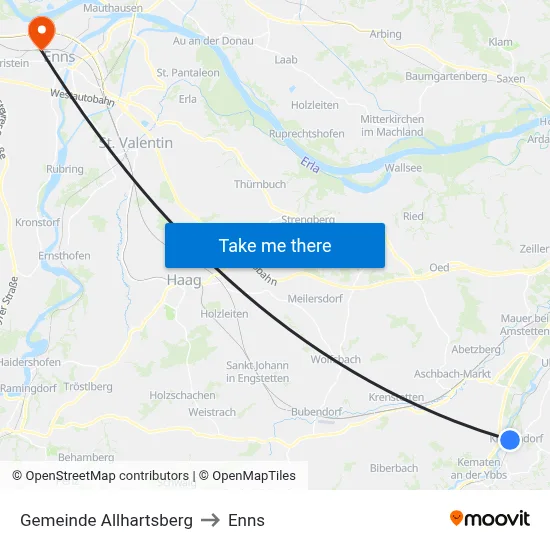 Gemeinde Allhartsberg to Enns map