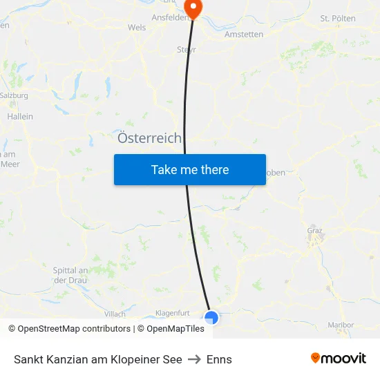 Sankt Kanzian am Klopeiner See to Enns map