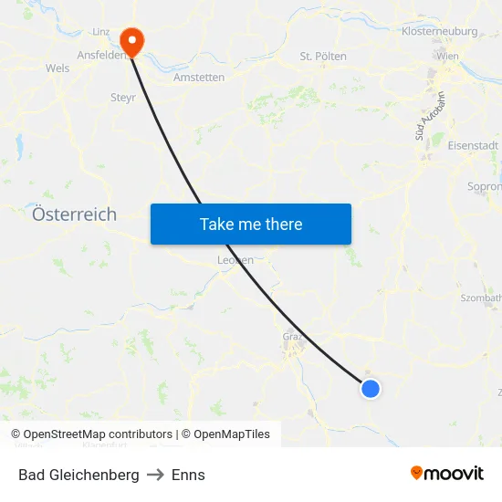 Bad Gleichenberg to Enns map