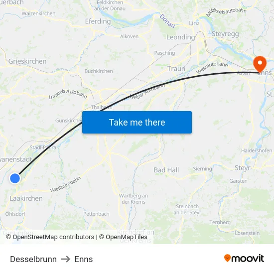 Desselbrunn to Enns map