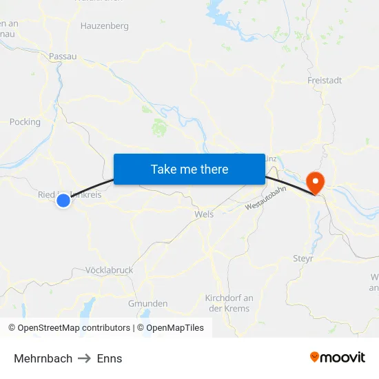 Mehrnbach to Enns map