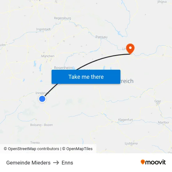 Gemeinde Mieders to Enns map