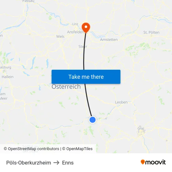 Pöls-Oberkurzheim to Enns map