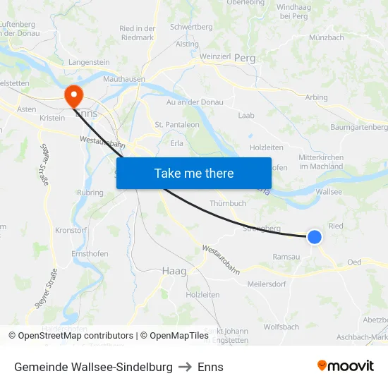 Gemeinde Wallsee-Sindelburg to Enns map