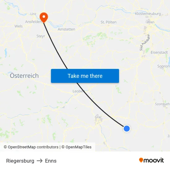 Riegersburg to Enns map