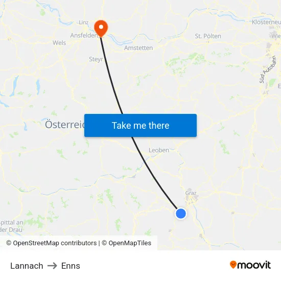 Lannach to Enns map