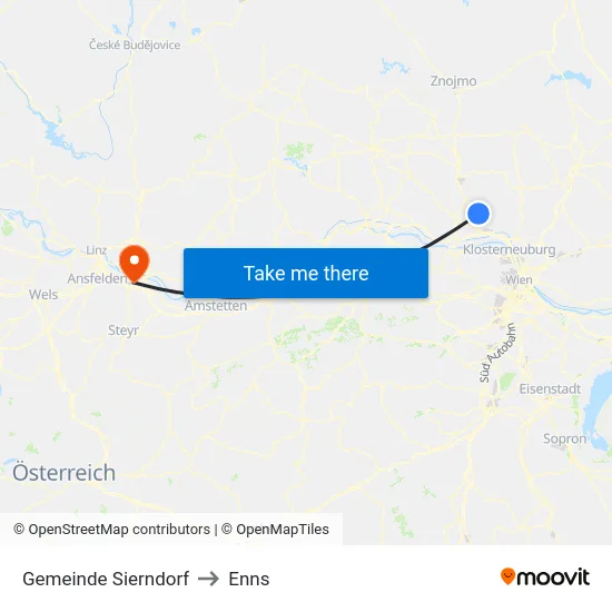 Gemeinde Sierndorf to Enns map