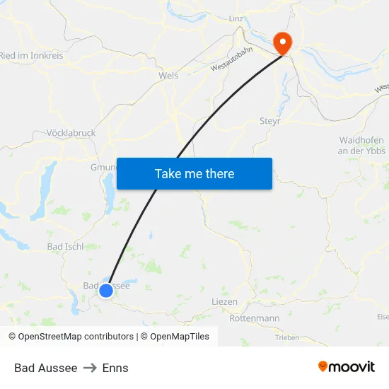 Bad Aussee to Enns map