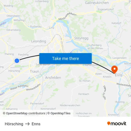 Hörsching to Enns map