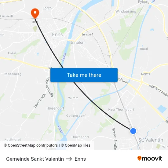 Gemeinde Sankt Valentin to Enns map