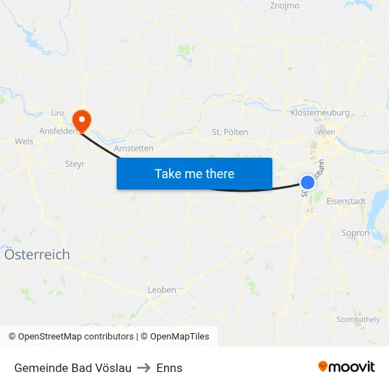 Gemeinde Bad Vöslau to Enns map