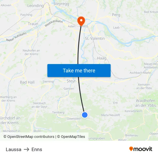 Laussa to Enns map