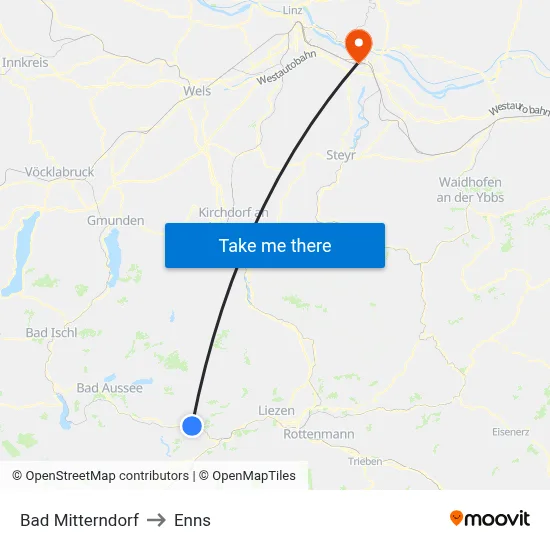 Bad Mitterndorf to Enns map
