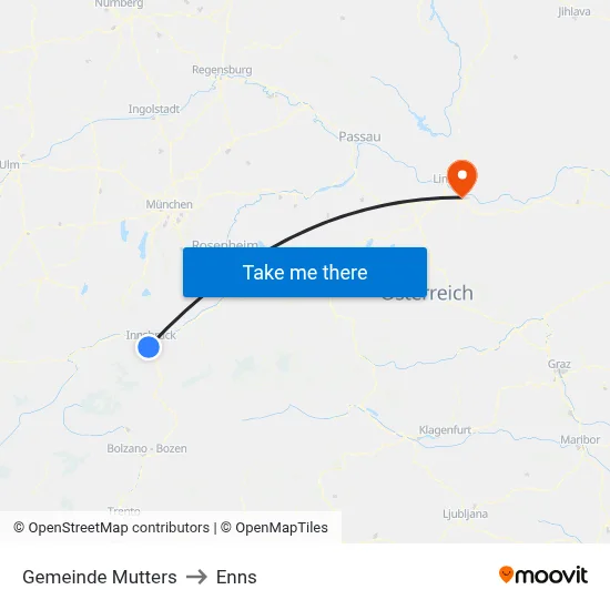 Gemeinde Mutters to Enns map
