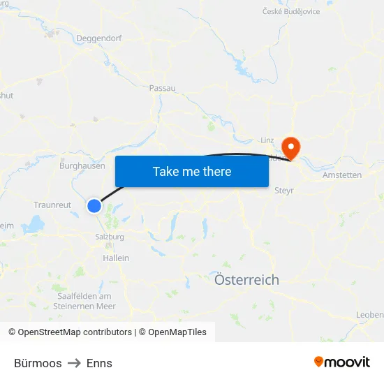 Bürmoos to Enns map