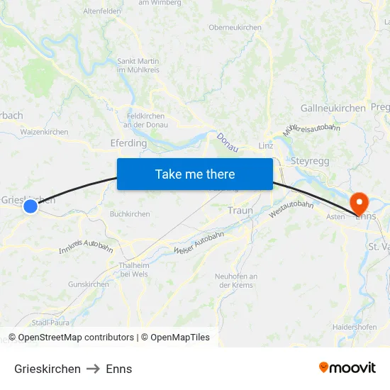 Grieskirchen to Enns map