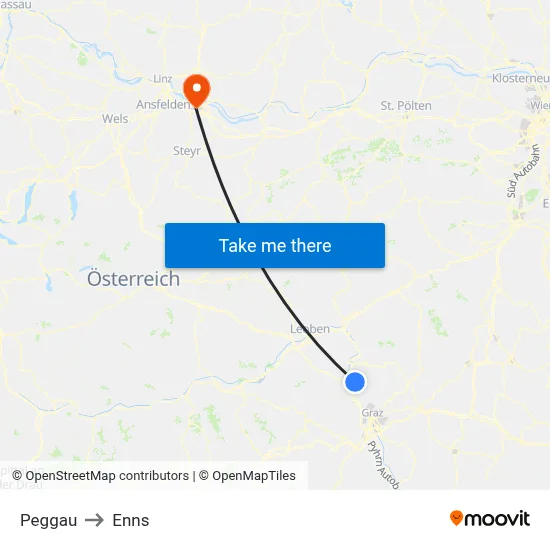 Peggau to Enns map