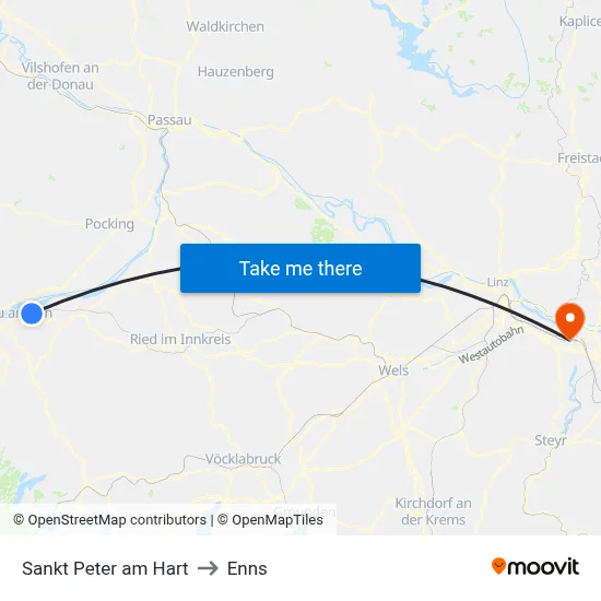 Sankt Peter am Hart to Enns map