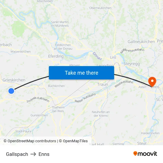 Gallspach to Enns map