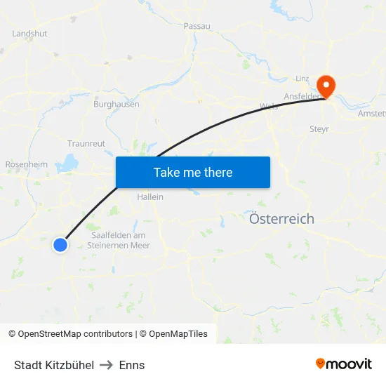 Stadt Kitzbühel to Enns map