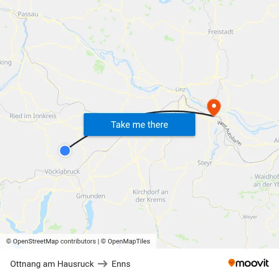 Ottnang am Hausruck to Enns map