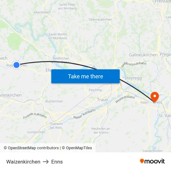Waizenkirchen to Enns map