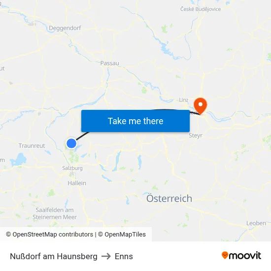 Nußdorf am Haunsberg to Enns map