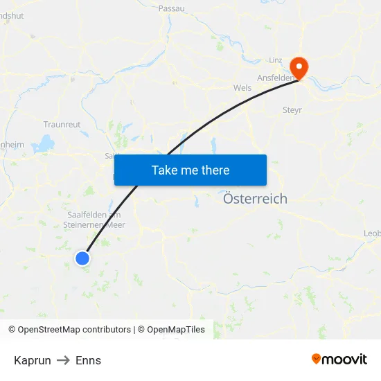 Kaprun to Enns map
