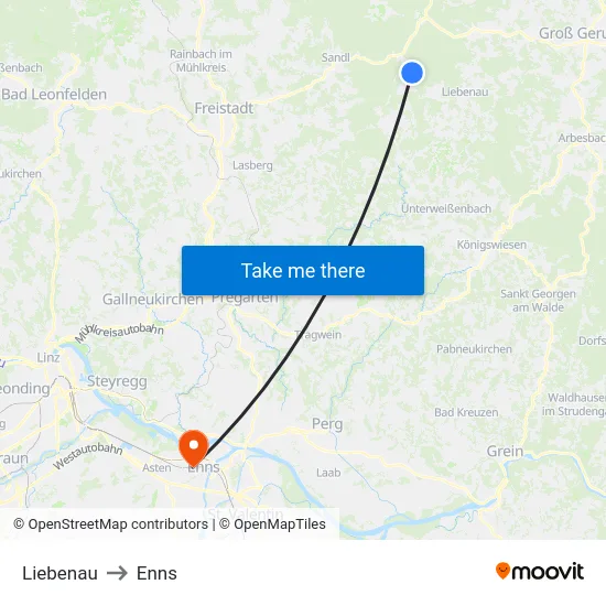 Liebenau to Enns map