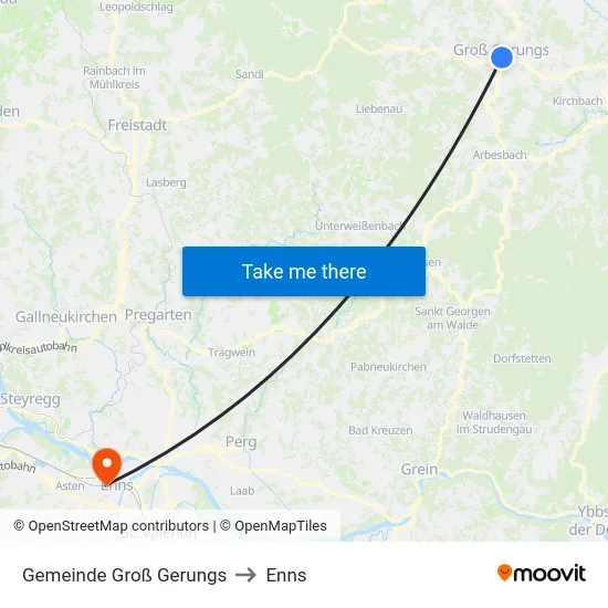 Gemeinde Groß Gerungs to Enns map