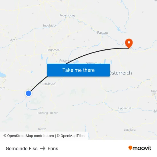 Gemeinde Fiss to Enns map