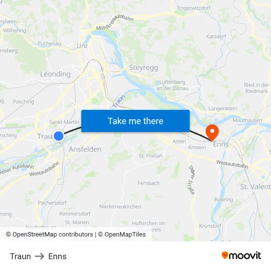 Traun to Enns map