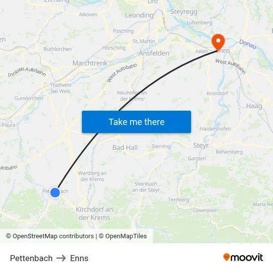 Pettenbach to Enns map