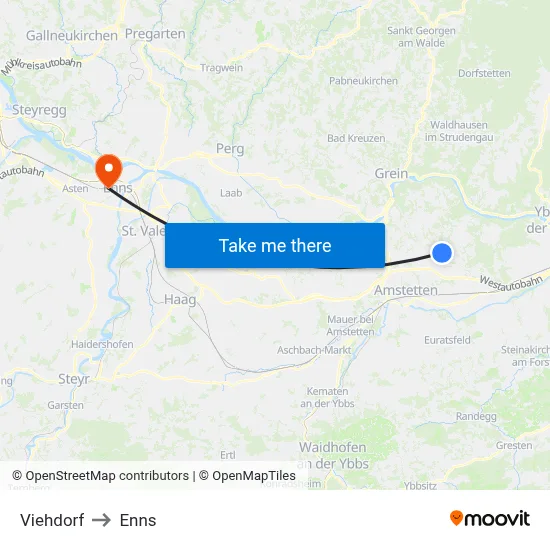 Viehdorf to Enns map