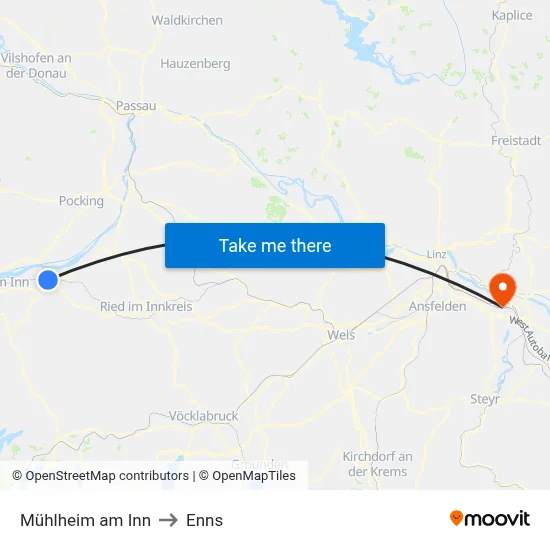 Mühlheim am Inn to Enns map