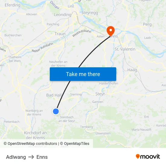 Adlwang to Enns map