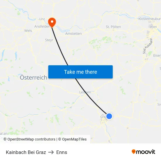 Kainbach Bei Graz to Enns map