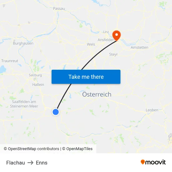 Flachau to Enns map