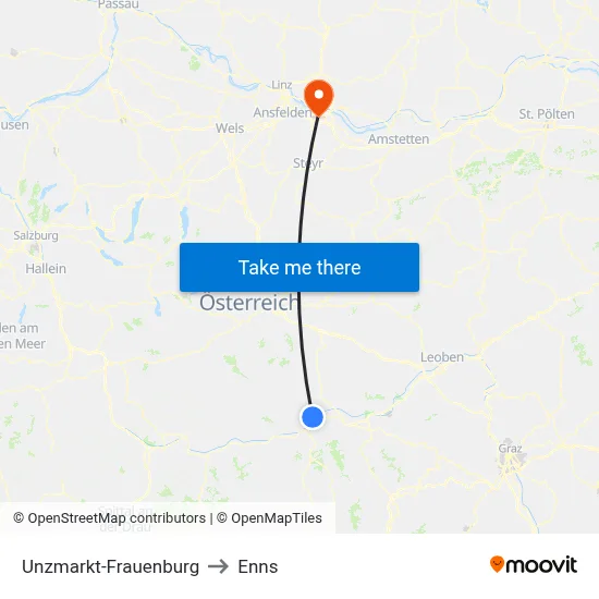 Unzmarkt-Frauenburg to Enns map