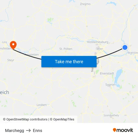 Marchegg to Enns map