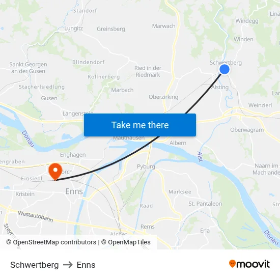 Schwertberg to Enns map