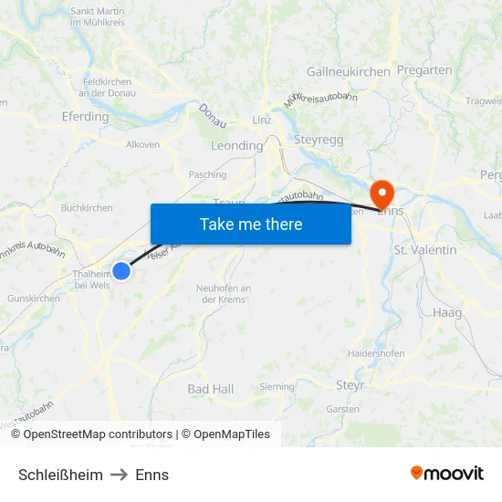 Schleißheim to Enns map