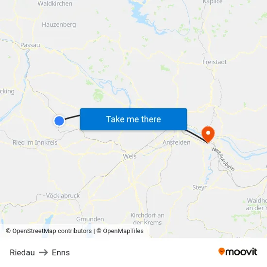 Riedau to Enns map