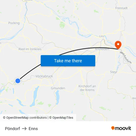 Pöndorf to Enns map