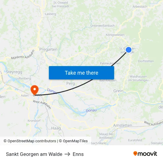 Sankt Georgen am Walde to Enns map