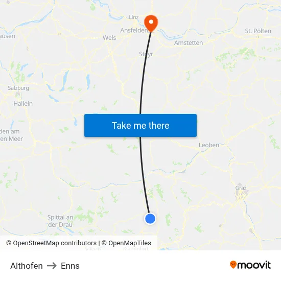 Althofen to Enns map