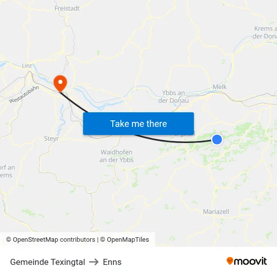 Gemeinde Texingtal to Enns map