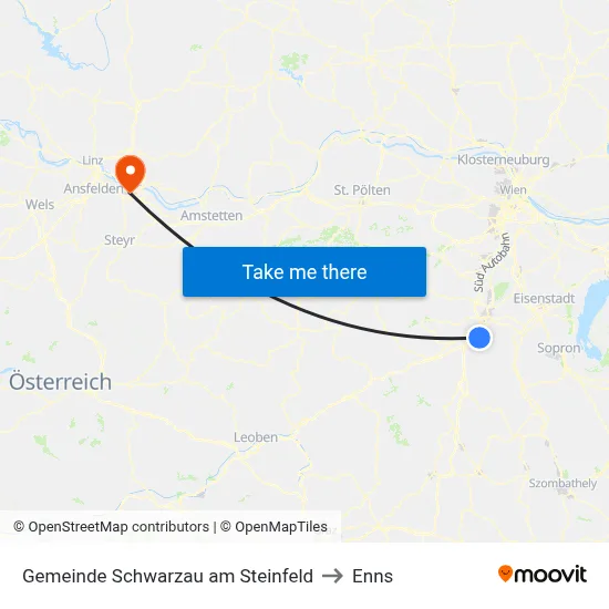 Gemeinde Schwarzau am Steinfeld to Enns map